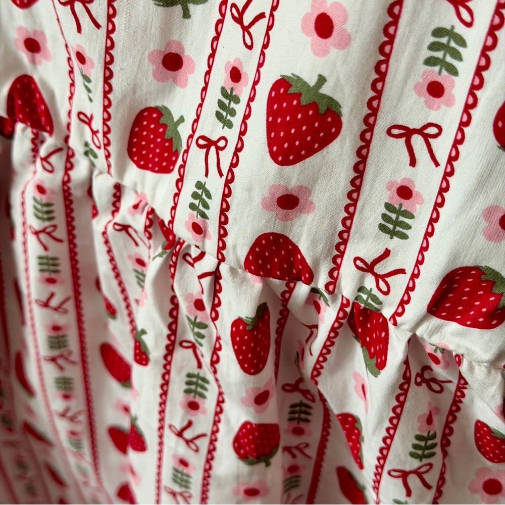 Birthday Party Dress/Sundress with Red Strawberry Print and birthday hat - Picture 13 of 16